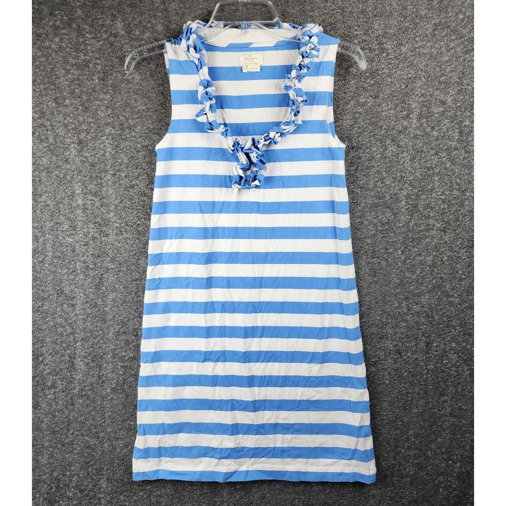 Kate Spade Dress Womens XS Blue White Striped Ruffle V-Neck Sleeveless EUC